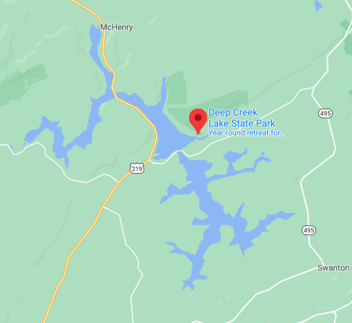 map of deep creek with a pin